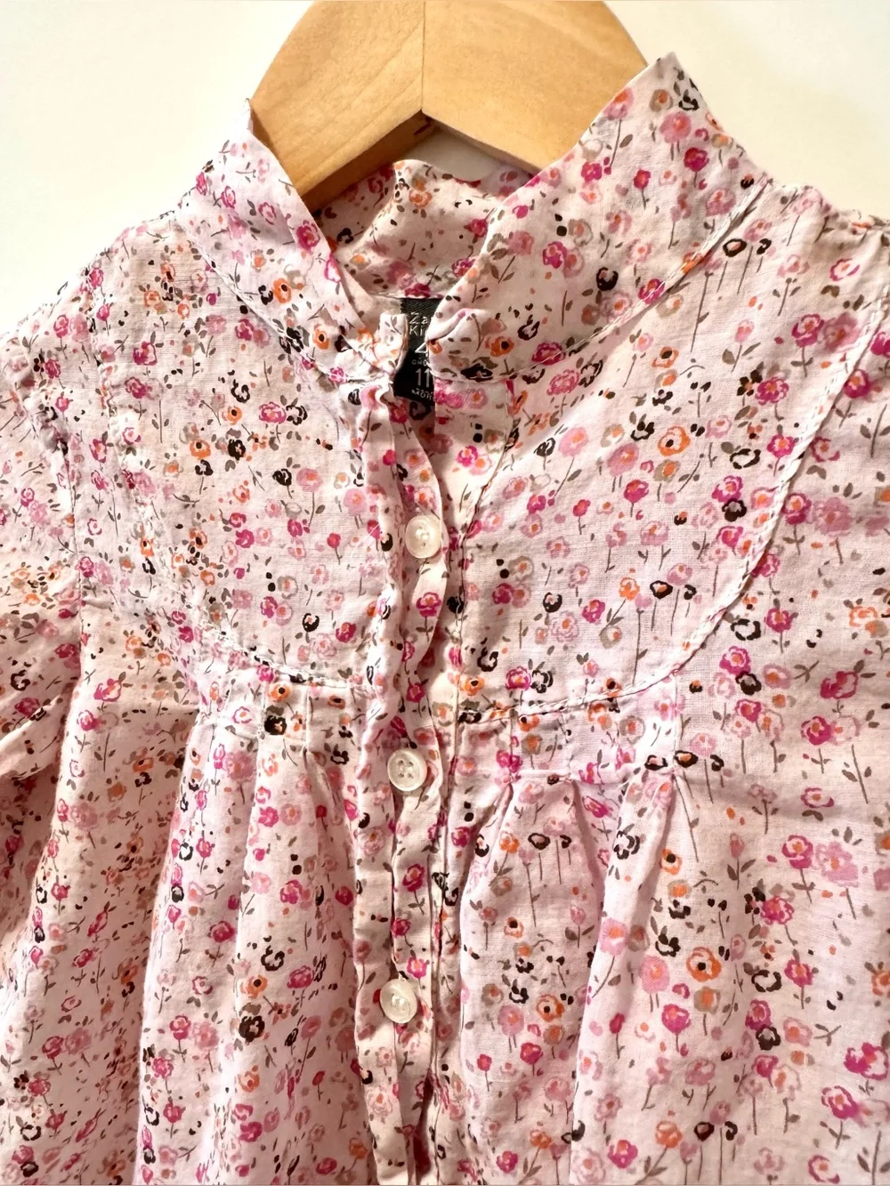 Zara Pink Floral Button-Up Blouse - 100% Cotton - Size: 4-5T - Like New!